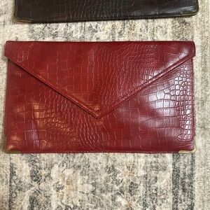 Red Crocodile-Embossed Clutch